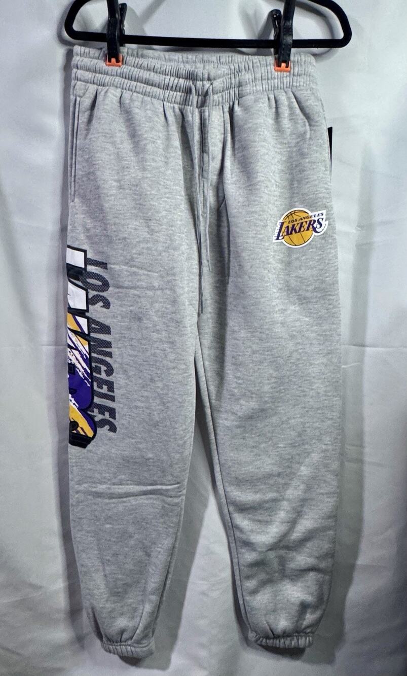 NBA Los Angeles Lakers Sweatpants Men Medium Gray Jogger Graphic Logo Fleece